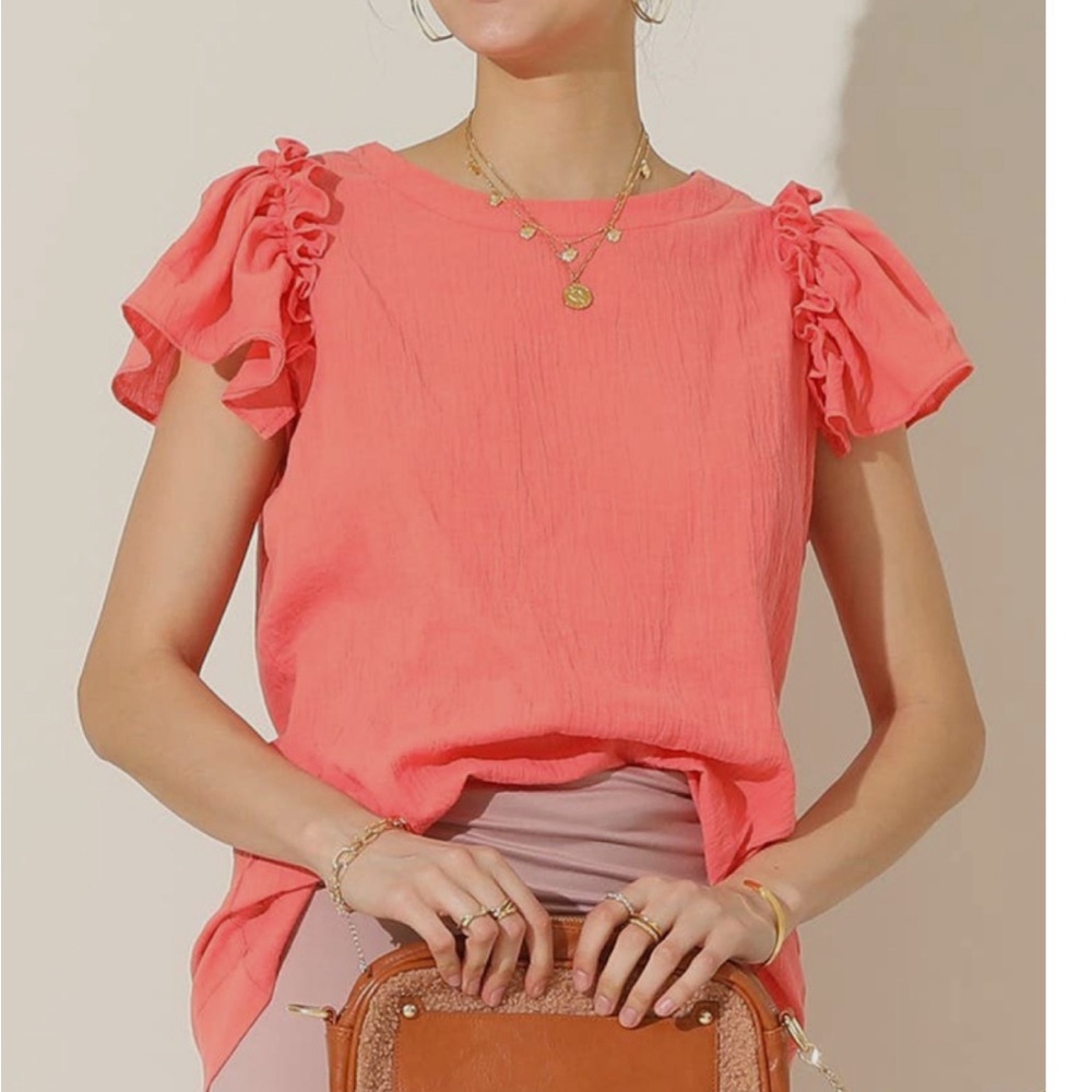 Coral Ruffle Sleeve Crepe Women's Top